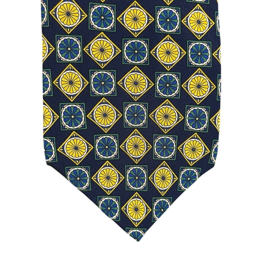 Gap Premium 1969 Mens Silk Tie Navy Blue Yellow Geometric Medallion Made in USA